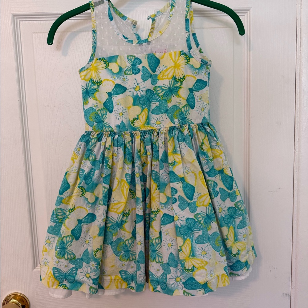 Nanette Children’s Blue & Yellow Butterfly Dress, Cotton, Size 6 Spring,Parties
